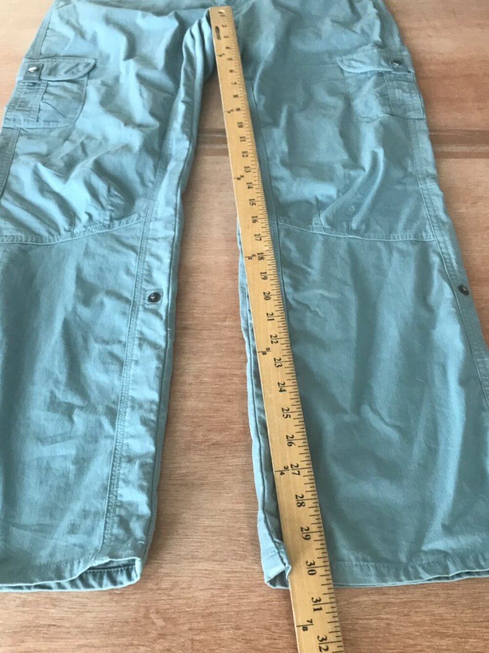 Kuhl Vintage Patina Dye Utility Cargo Pants Women 12 Blue Mid Rise Snap Cuff - Picture 9 of 15